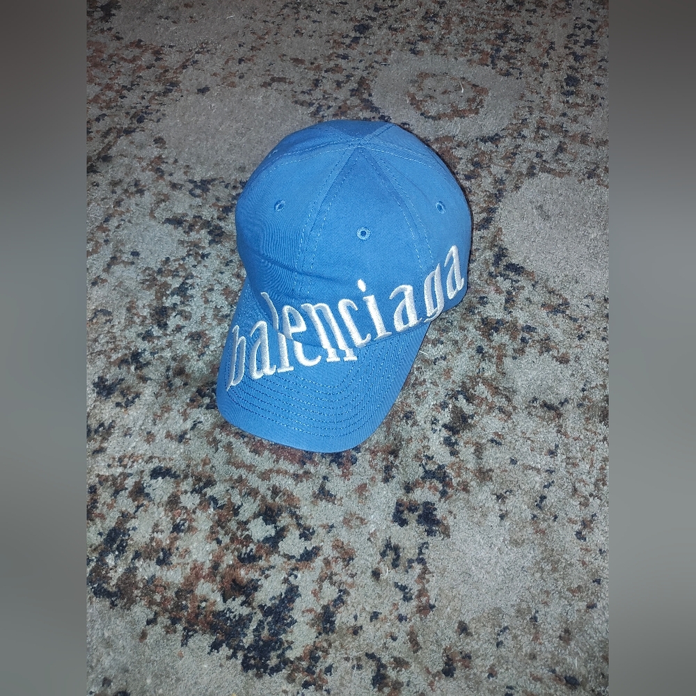 Balenciaga Men's Blue Embroidered Diagonal Cap New!!